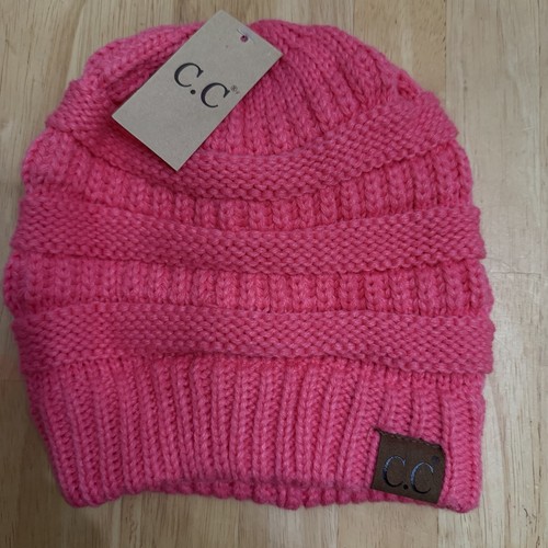 Pink acrylic knit beanie - acrylic,